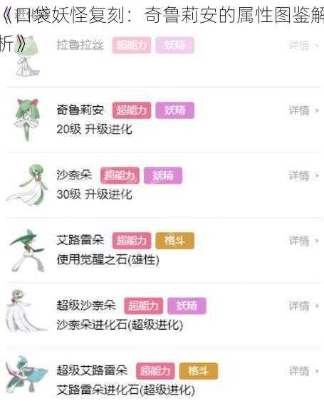 《口袋妖怪复刻：奇鲁莉安的属性图鉴解析》