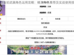 原神试作金珀武器角色运用攻略：精准角色推荐及实战使用技巧探究