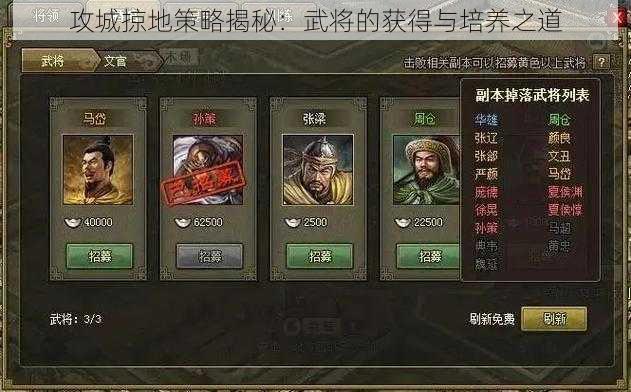 攻城掠地策略揭秘：武将的获得与培养之道