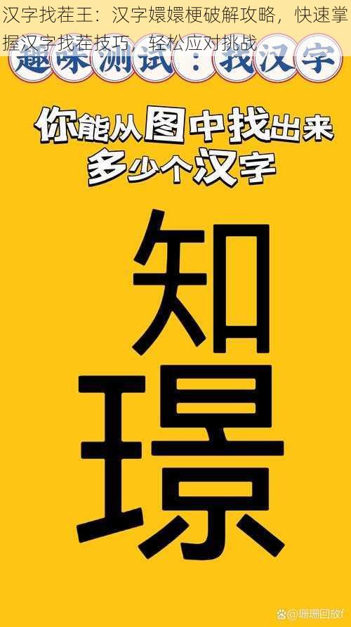 汉字找茬王：汉字嬛嬛梗破解攻略，快速掌握汉字找茬技巧，轻松应对挑战