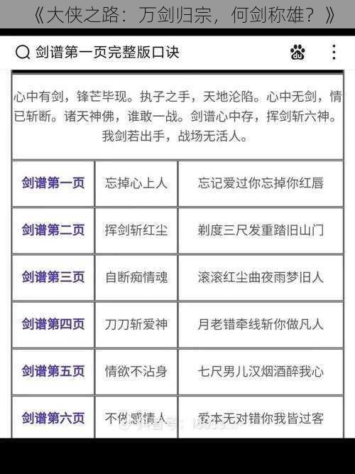 《大侠之路：万剑归宗，何剑称雄？》