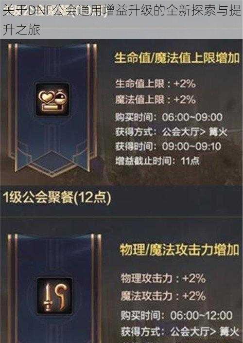 关于DNF公会通用增益升级的全新探索与提升之旅