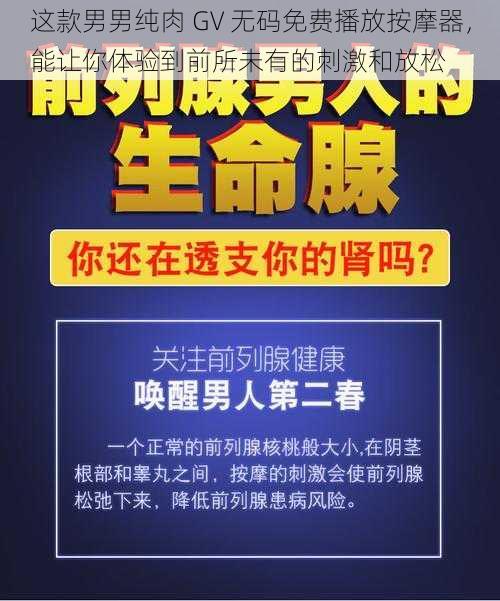 这款男男纯肉 GV 无码免费播放按摩器，能让你体验到前所未有的刺激和放松