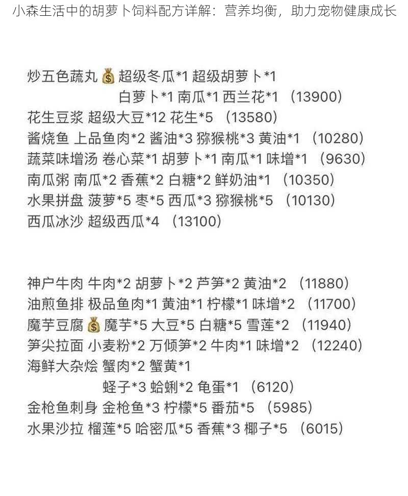 小森生活中的胡萝卜饲料配方详解：营养均衡，助力宠物健康成长