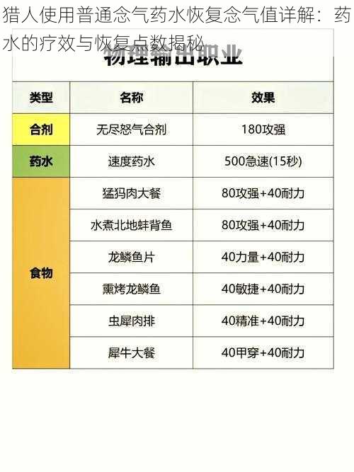 猎人使用普通念气药水恢复念气值详解：药水的疗效与恢复点数揭秘