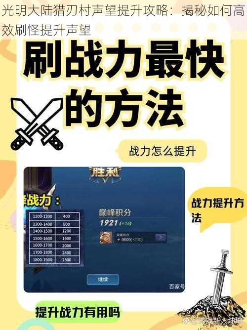 光明大陆猎刃村声望提升攻略：揭秘如何高效刷怪提升声望