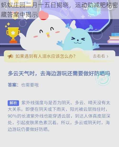 蚂蚁庄园二月十五日揭晓，运动助减肥秘密藏答案中揭示