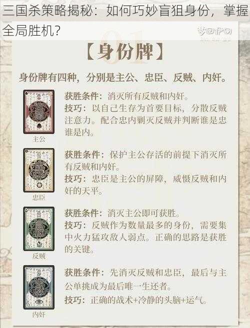 三国杀策略揭秘：如何巧妙盲狙身份，掌握全局胜机？