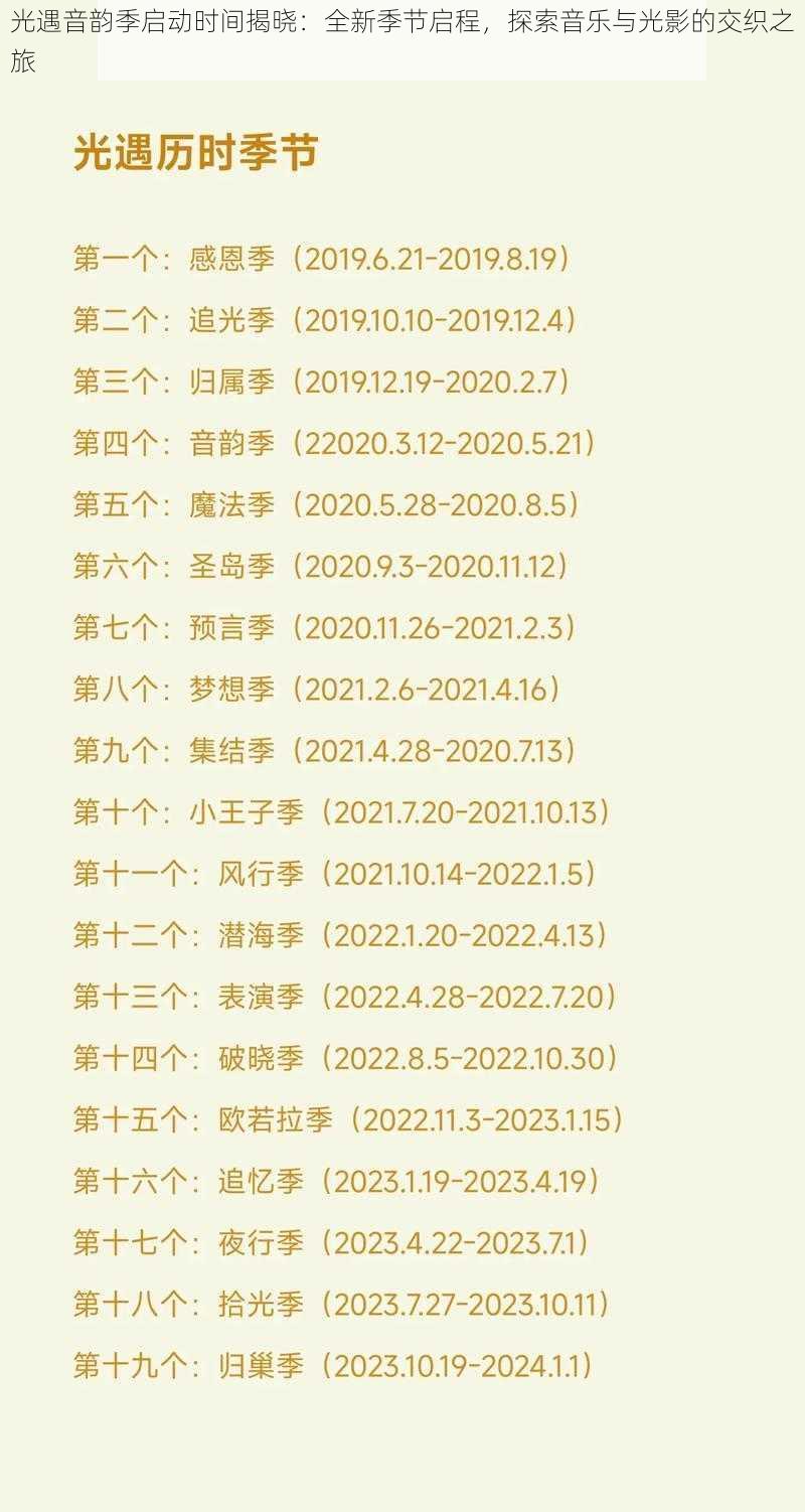 光遇音韵季启动时间揭晓：全新季节启程，探索音乐与光影的交织之旅