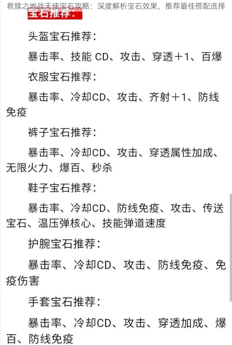 救赎之地战天使宝石攻略：深度解析宝石效果，推荐最佳搭配选择